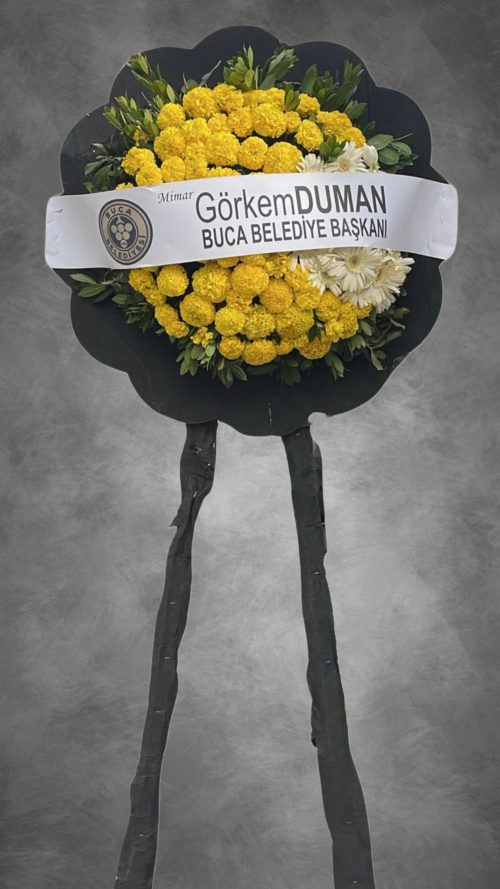 CENAZE-MERASİM CANLI CİNYA BEYAZ GERBERA ÇELENK - Görsel 1