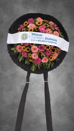 CENAZE-MERASİM CANLI PEMBE GERBERA AYÇİÇEK ÇELENK