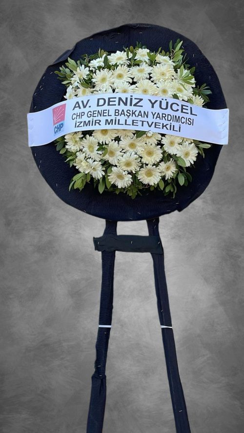 CENAZE-MERASİM CANLI BEYAZ GERBERA  ÇELENK - Görsel 1