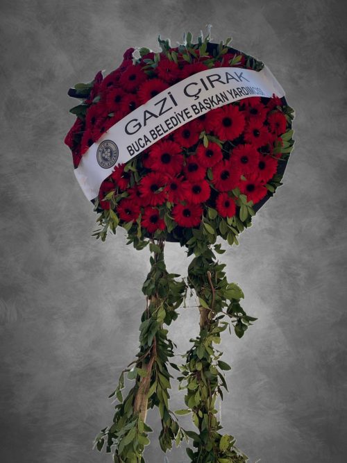 DELUXE CENAZE-MERASİM CANLI KIRMIZI GERBERA ÇELENK - Görsel 1