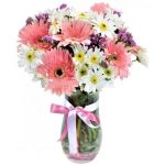 Cam Fanusta Pembe Gerbera ve Papatyalar  ARJ0072 - Görsel 2