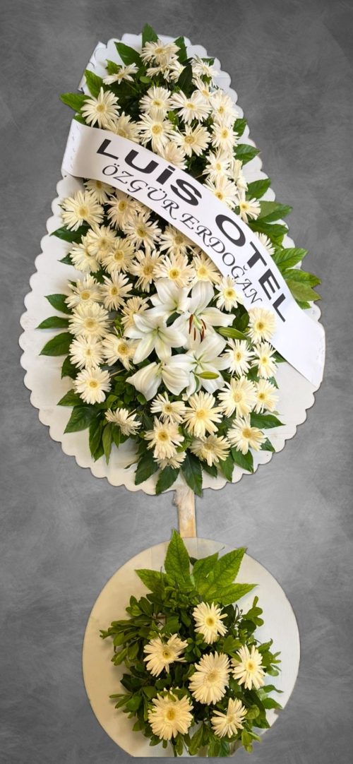 DÜĞÜN&AÇILIŞ ÇİFT KATLI LİLYUM BEYAZ GERBERA ÇELENK - Görsel 2
