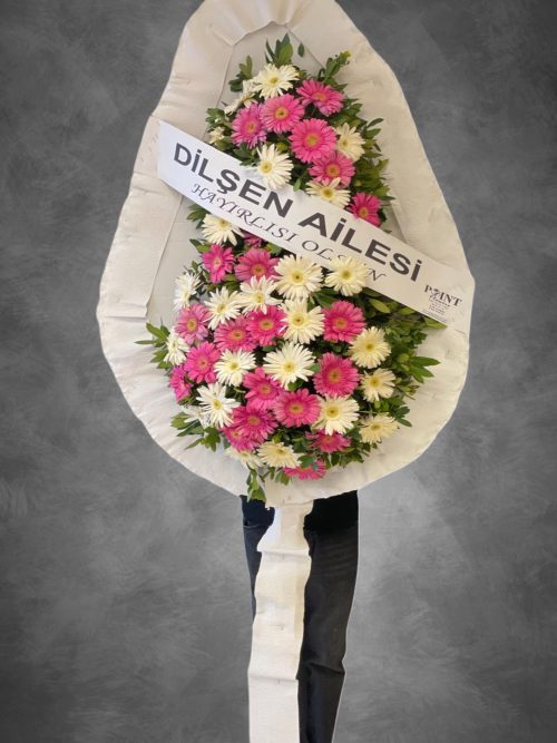 DÜĞÜN&AÇILIŞ CANLI PEMBE BEYAZ GERBERA ÇELENK - Görsel 1