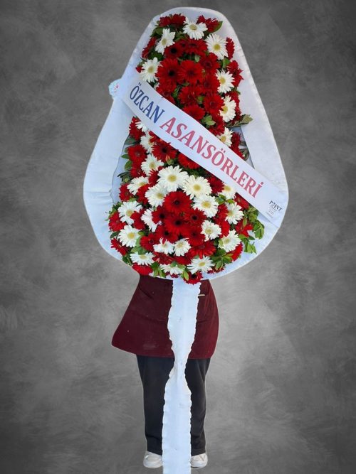 DÜĞÜN&AÇILIŞ CANLI KIRMIZI BEYAZ GERBERA ÇELENK - Görsel 1