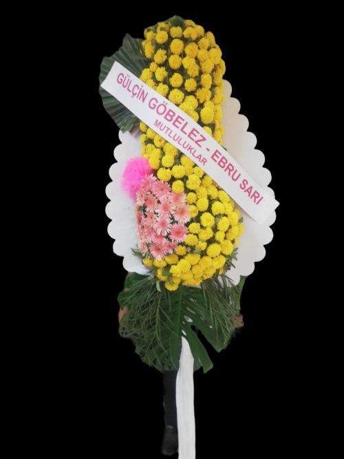 Sarı Cinya Pembe Gerbera Çiçekli Çelenk ÇLK0016 - Görsel 2