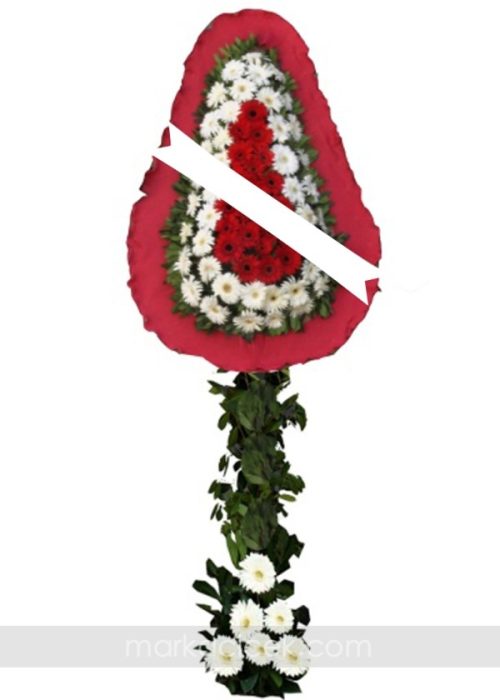 Canlı Kırmızı Beyaz Gerbera Çelenk CLK0035 - Görsel 2