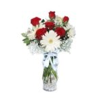 Cam Vazoda Beyaz Gerbera ve Güller ARJ0051