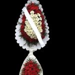 Çift Katlı Canlı Kırmızı Beyaz Gerbera Çelenk CLK0038