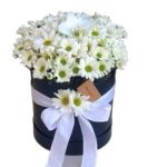 Siyah Silindir Kutuda Papatyalar ve Orkide ARJ0025