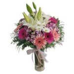 Cam Vazoda Lilyum ve Mevsim Çiçekleri ARJ0047