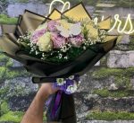 💜 15 Adet Lila ve Beyaz Gül Buketi –İthal Gül 🖤 - Görsel 4