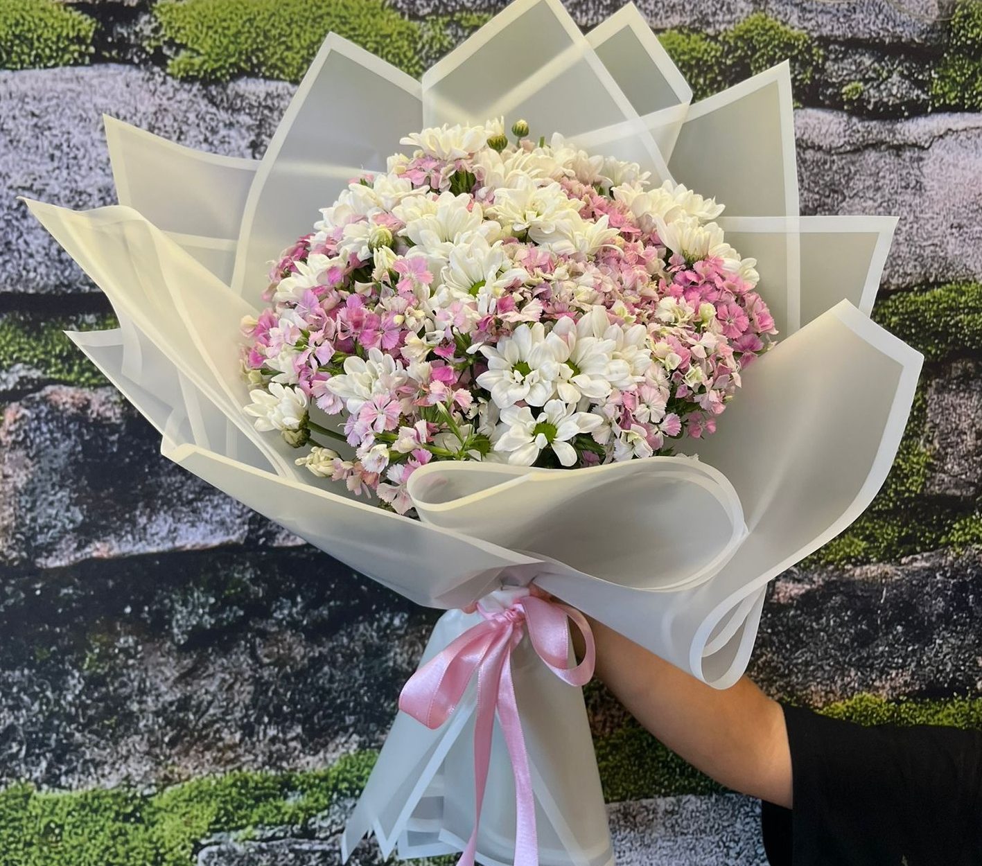 💐 Pembe Hüsnü Yusuf & Beyaz Papatya Buketi 🌸