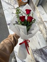 Okaliptuslu 3'Lü Kırmızı Gül Buketi