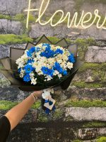 Büyük Boy Siyah Sarım Mavi&Beyaz Papatya Buketi - Görsel 2