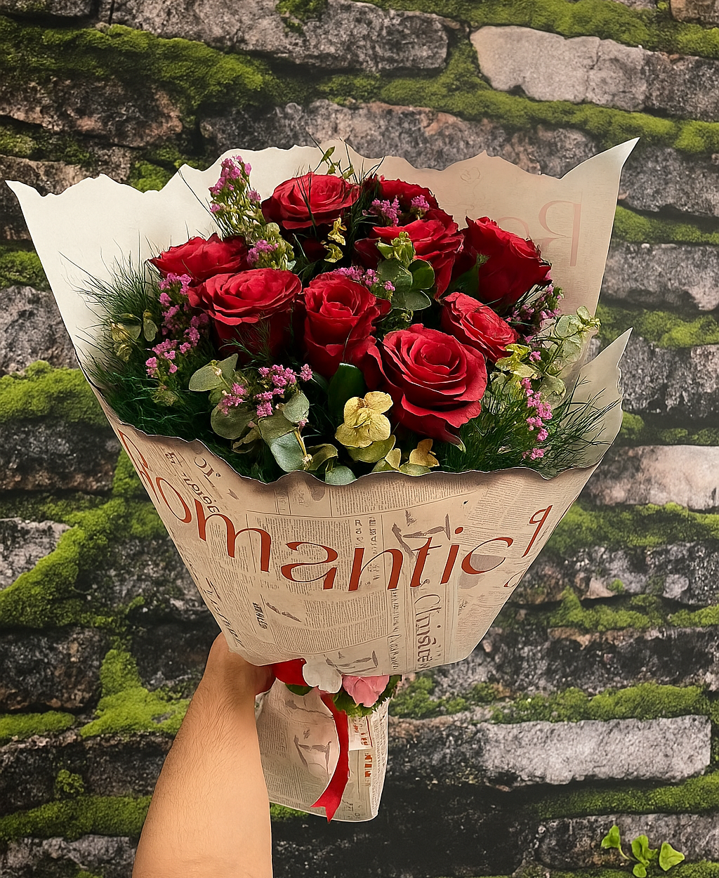 Kraft Kağıtta 9 Kırmızı Gül Buketi 🌹 Pinterest Tarzı Aşk Dokunuşu