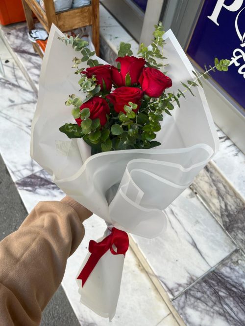 Okaliptuslu 5'Li Kırmızı Gül Buketi - Görsel 2