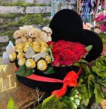 Siyah Kadife Kutuda  Gül & Ayıcık & Çikolata  – Romantik Premium Hediye Seti 💝✨ - Görsel 3