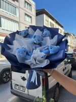 Orta Boy Ledli Mavi Peluş Ayıcık Buketi