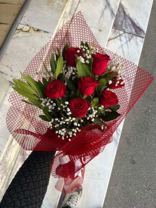 7'Li Kırmızı Tülde Gül Buketi - Görsel 3