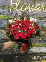 🌹41’li Kırmızı Gül Buketi – İsim Yazılı Özel Gelin & Damat Tasarımı 💍✨ - Görsel 2