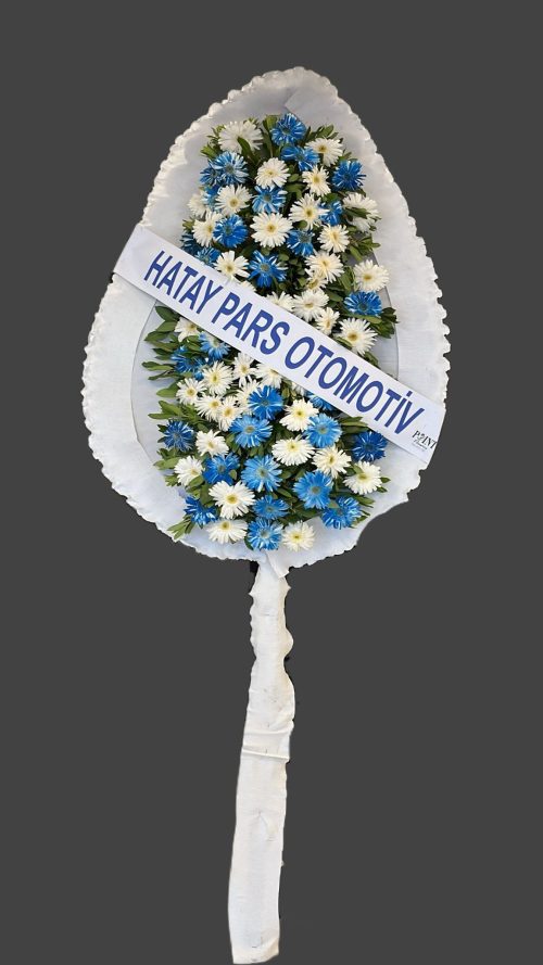 💙🤍 Mavi Beyaz Gerbera Canlı Çelenk – Açılış ve Düğünlerin Şık Çiçek Aranjmanı 💙🤍 - Görsel 1