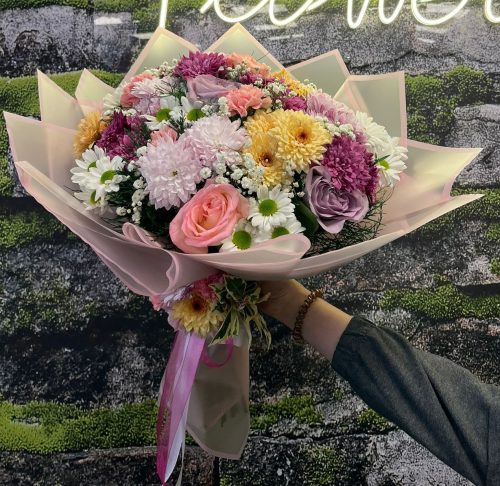 🌷 Mix Çiçek Buketi – İthal Gül, Papatya ve Krizantemlerle Göz Alıcı Tasarım! - Görsel 1