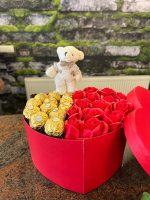 ❤️Kırmızı Kalp Kutuda Sabun Gül-Çikolata Aranjmanı 🍫🐻 - Görsel 2