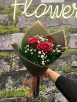 🌹 Mini 3’lü Kırmızı Gül ve Cipso Buketi 🖤✨