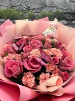 Pembe Aşk Büyük Boy Gül ve Karanfil Buketi 🌸 - Görsel 3