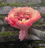 Pembe Aşk Büyük Boy Gül ve Karanfil Buketi 🌸