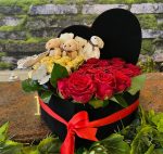 Siyah Kadife Kutuda  Gül & Ayıcık & Çikolata  – Romantik Premium Hediye Seti 💝✨