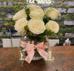 Cam Fanusta Kuru Lavanta& İthal Beyaz Gül Aranjmanı