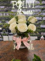 Cam Fanusta Kuru Lavanta& İthal Beyaz Gül Aranjmanı - Görsel 3