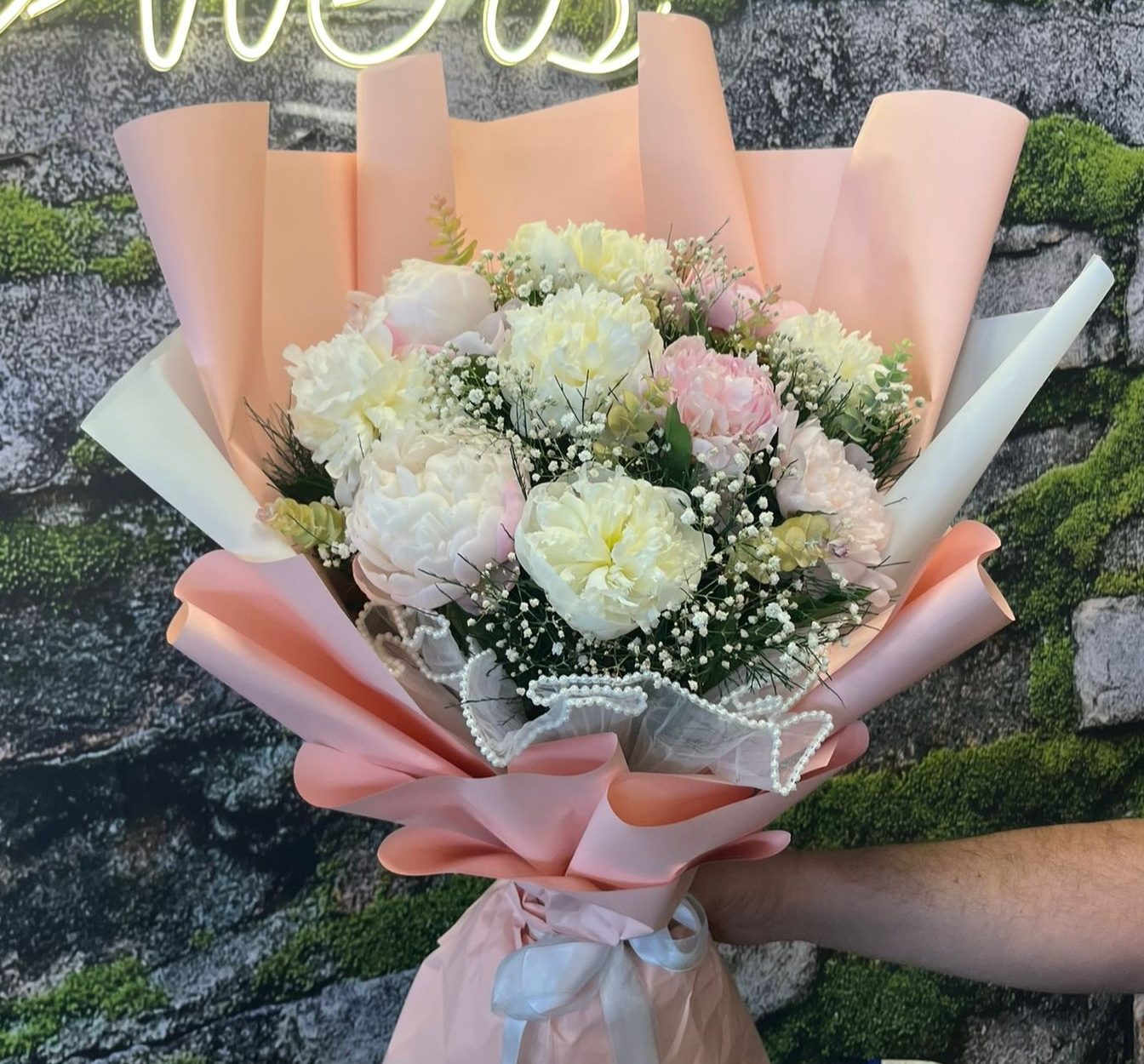 10'LU Beyaz&Pembe Şakayık Buketi