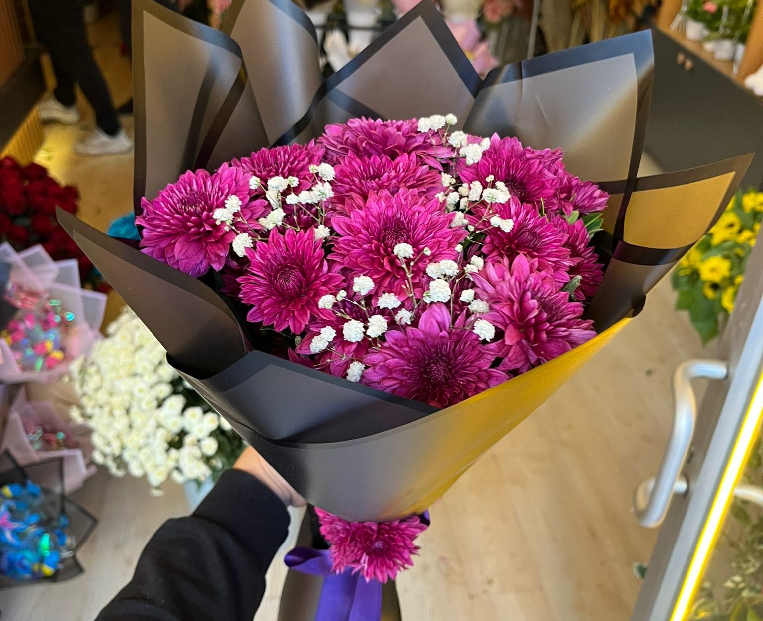 Orta Boy Mor Kasımpatı Buketi