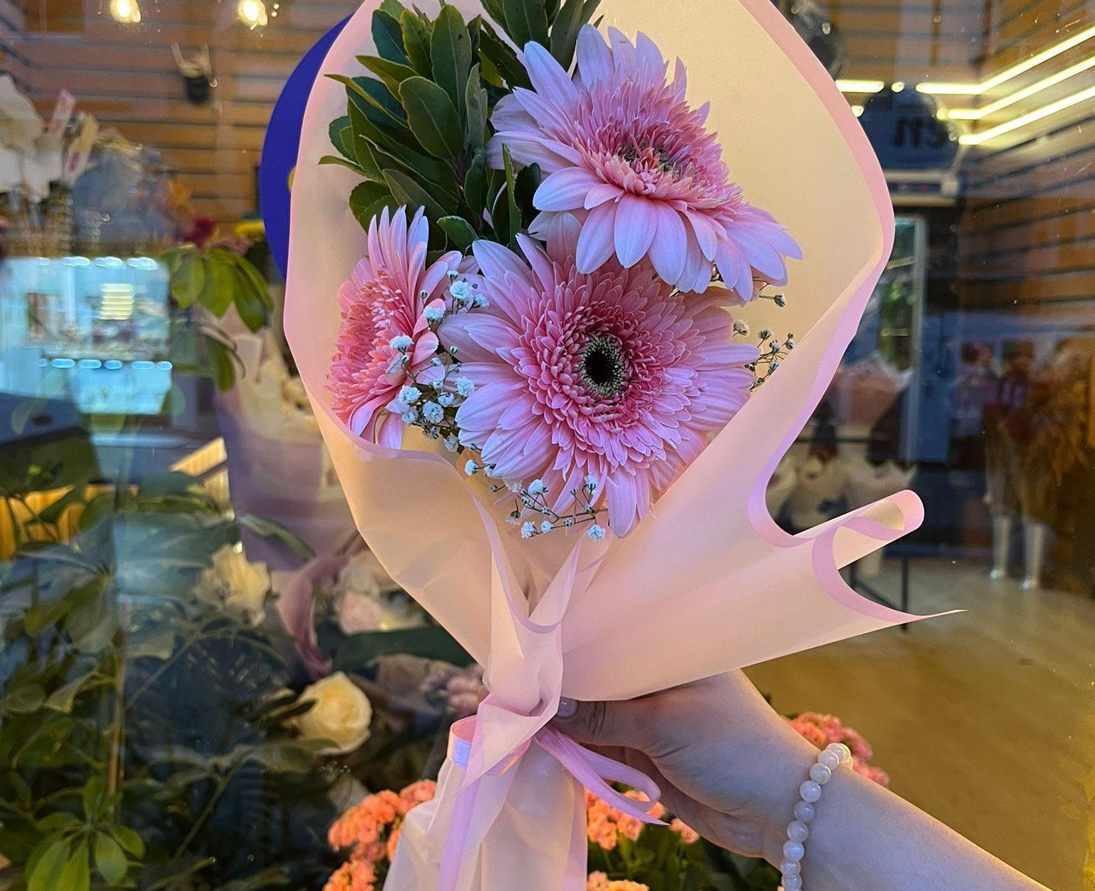 3'Lü Pembe Gerbera Buketi (Mini Buket)