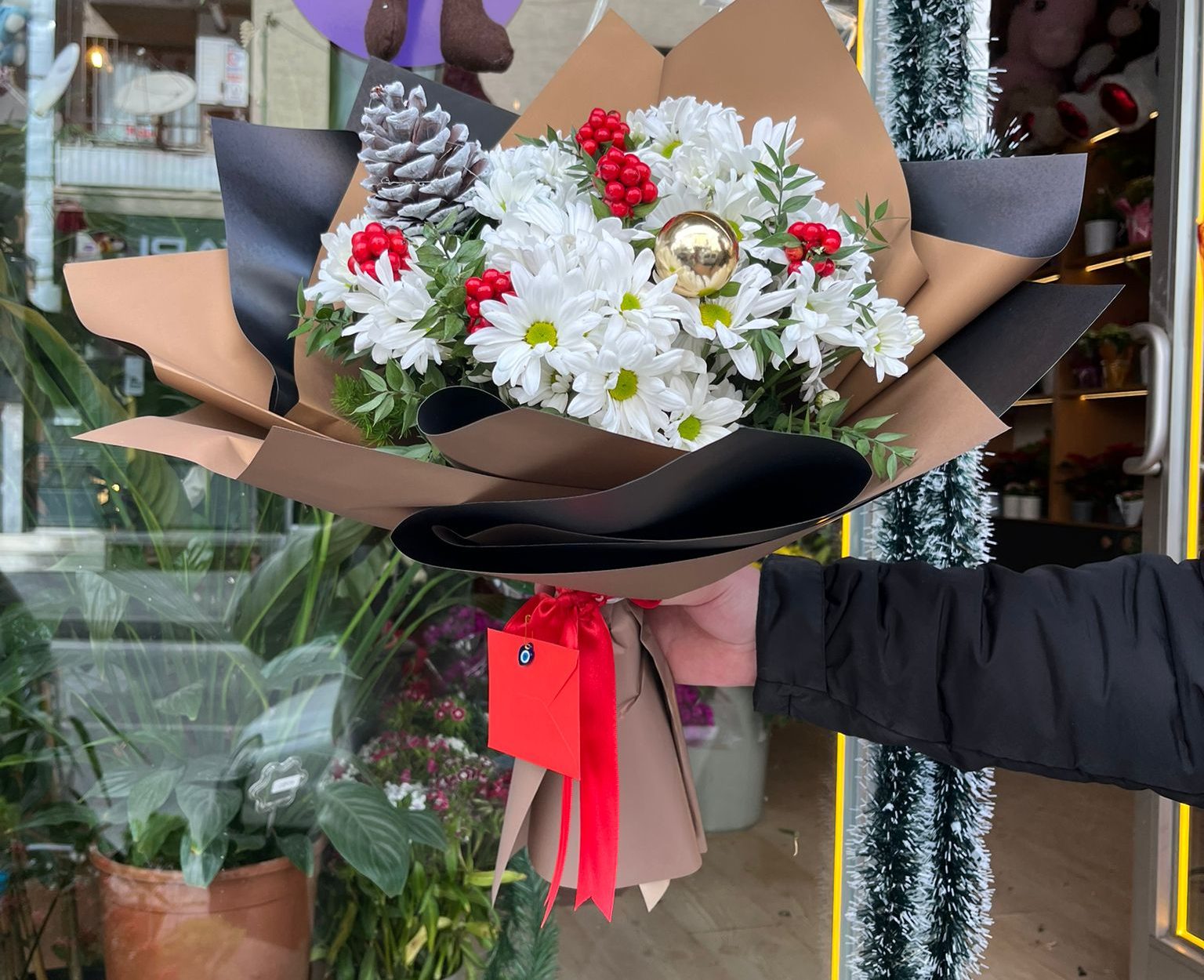 ✨ Soft Kahverengi Sarım Beyaz Papatyalı & Kokinalı Buket 🎄🌿