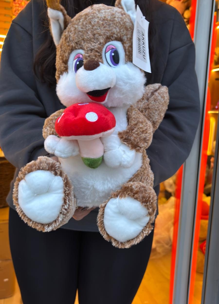 🐿️🍄 40 CM SEVİMLİ PELUŞ SİNCAP – MANTARLI TATLI TASARIM 🍄🐿️