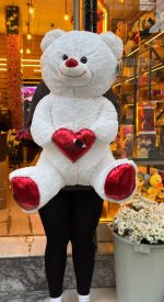 🧸❤️ 70 cm Büyük Boy Beyaz Peluş Ayıcık – Kırmızı Kalpli