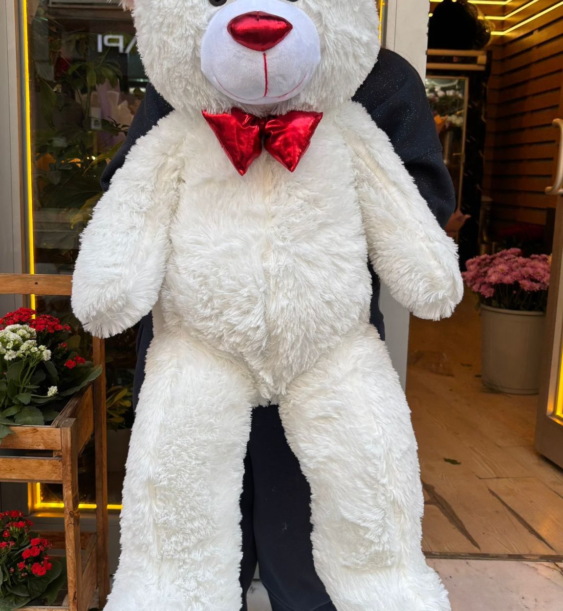 🧸❤️ 100 CM BÜYÜK BOY BEYAZ PELUŞ AYICIK – KIRMIZI FİYONKLU ❤️🧸