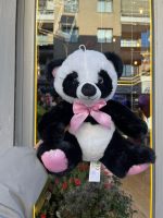 🐼🎀 35 CM Peluş Sevimli Panda | Pembe Fiyonklu Yumuşak Oyuncak