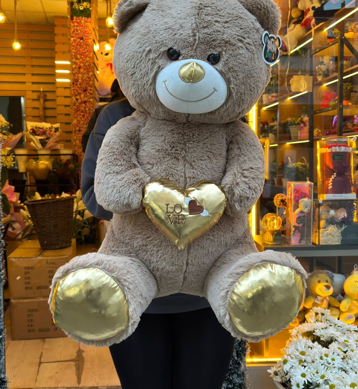 🤍🧸 Gold Kalpli Büyük Peluş Ayıcık – 70 cm | Lüks ve Romantik Hediye