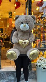 🤍🧸 Gold Kalpli Büyük Peluş Ayıcık – 70 cm | Lüks ve Romantik Hediye