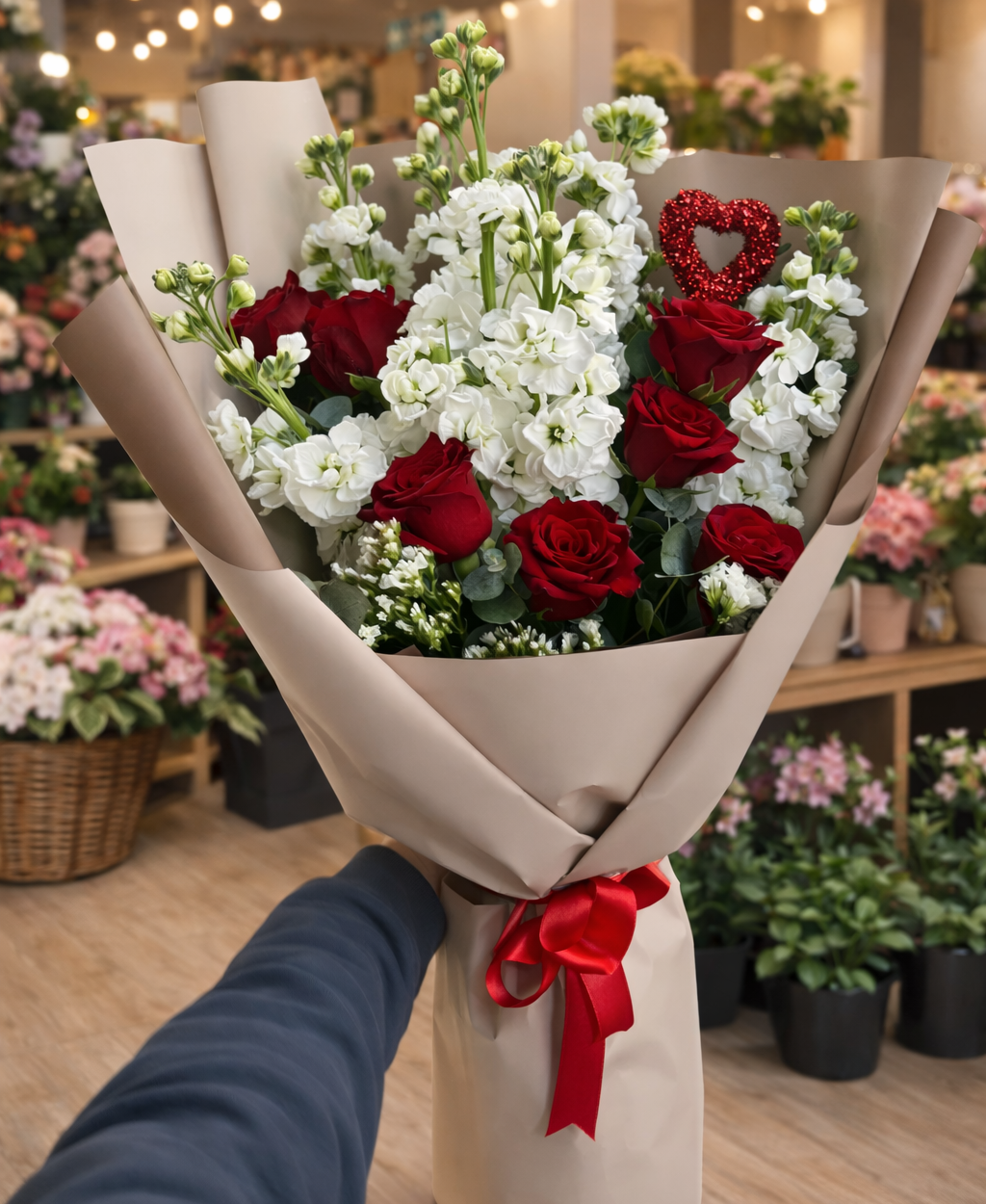 🌹 Büyük Boy Şebboy & Kırmızı Gül Buketi ❤️