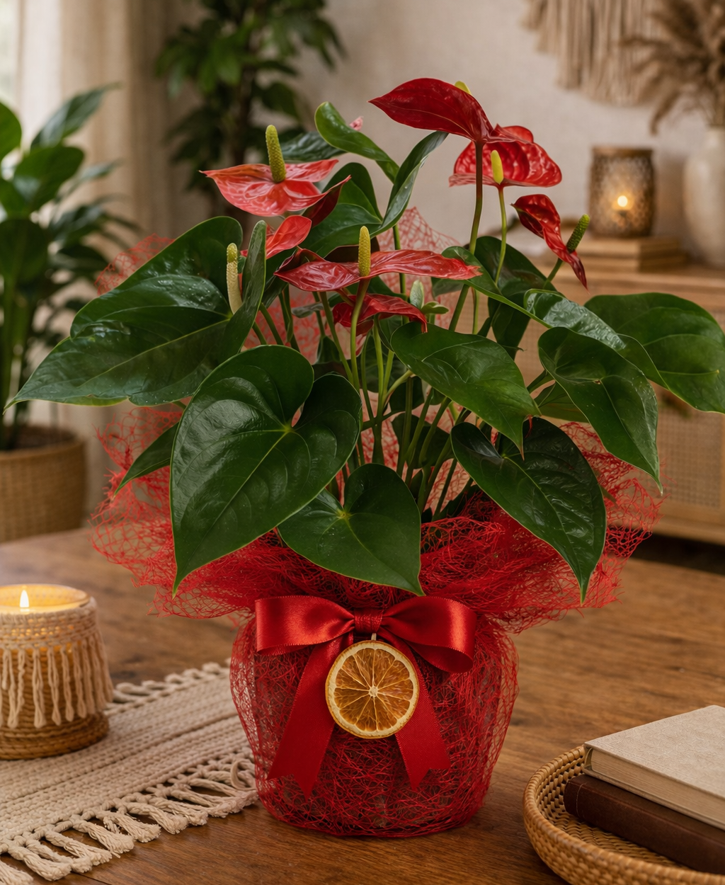 🌺 Saksıda Kırmızı Antoryum Çiçeği (45 cm)