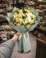 💛 Sarı & Beyaz Frezya Buketi | Enerji ve Zarafetin Premium Uyumu ✨