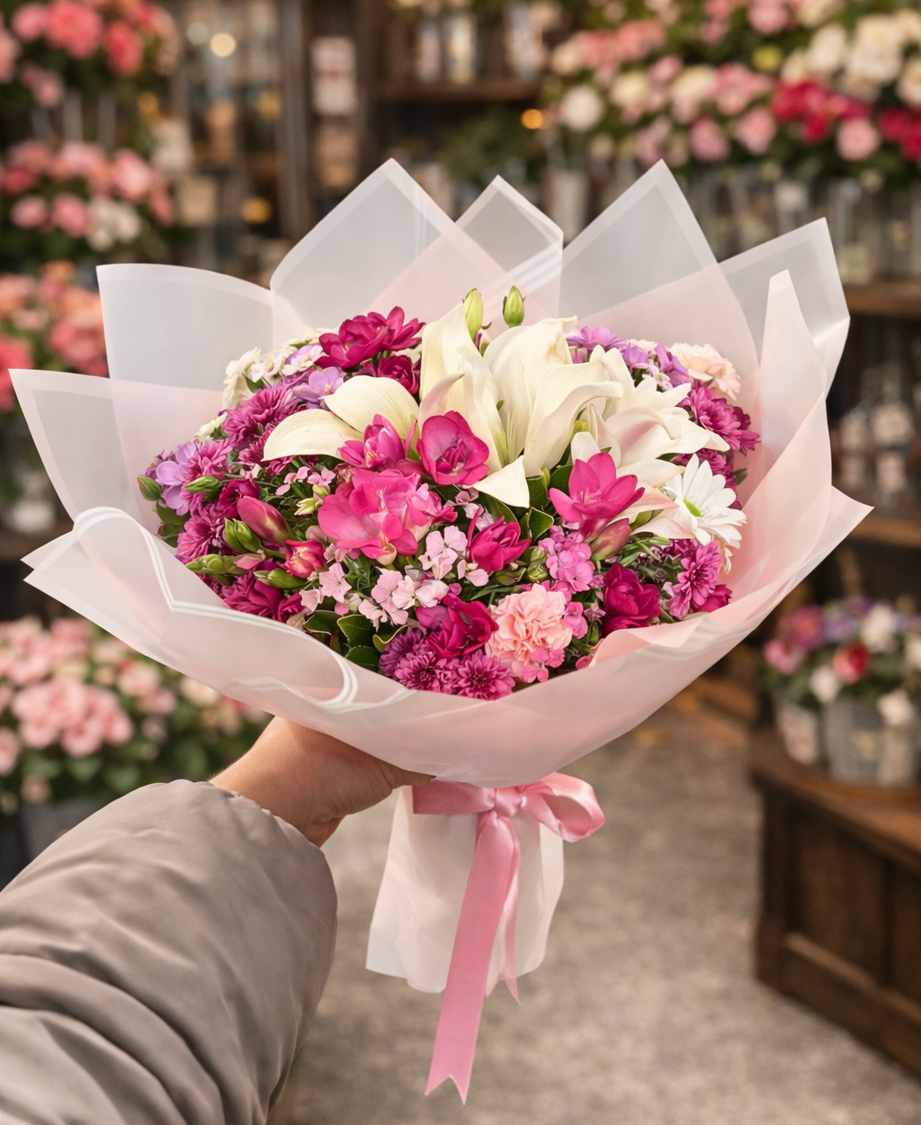 🌸 Hüsnü Yusuf, Lilyum & Frezya Buketi | Romantik ve Zarif Çiçek Aranjmanı 💗✨