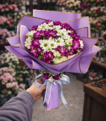 💜 Beyaz Papatya & Mor Frezya Buketi | Şıklık ve Doğallığın Buluşması ✨