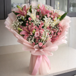 💖 Lilyum & Çardak Gül Buketi (90 cm Kucak Dolusu)