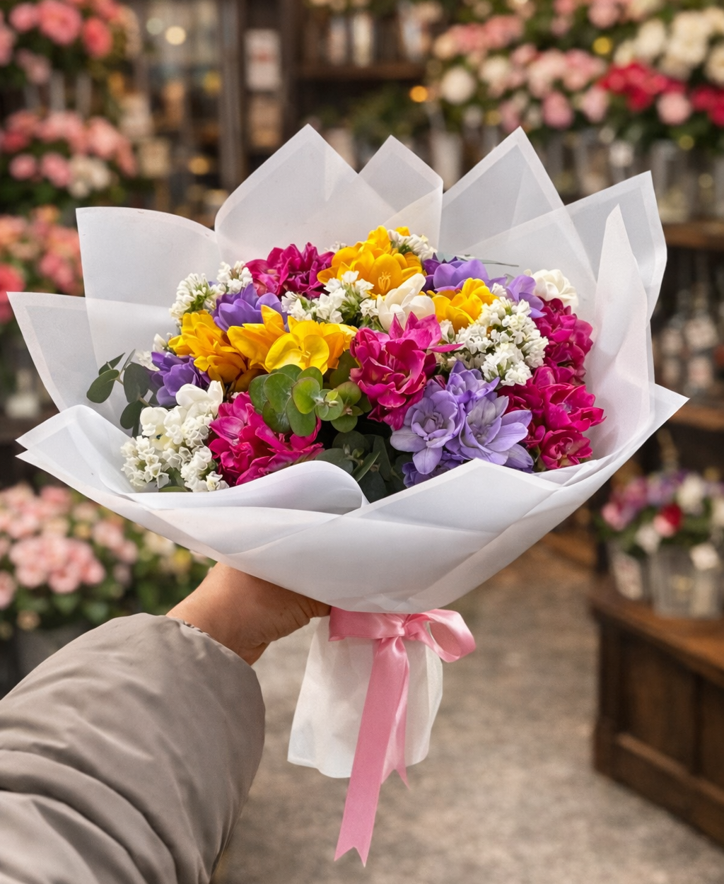 🌈 Rengarenk Frezya Buketi | Enerji Dolu Büyük Boy Çiçek Aranjmanı 💐